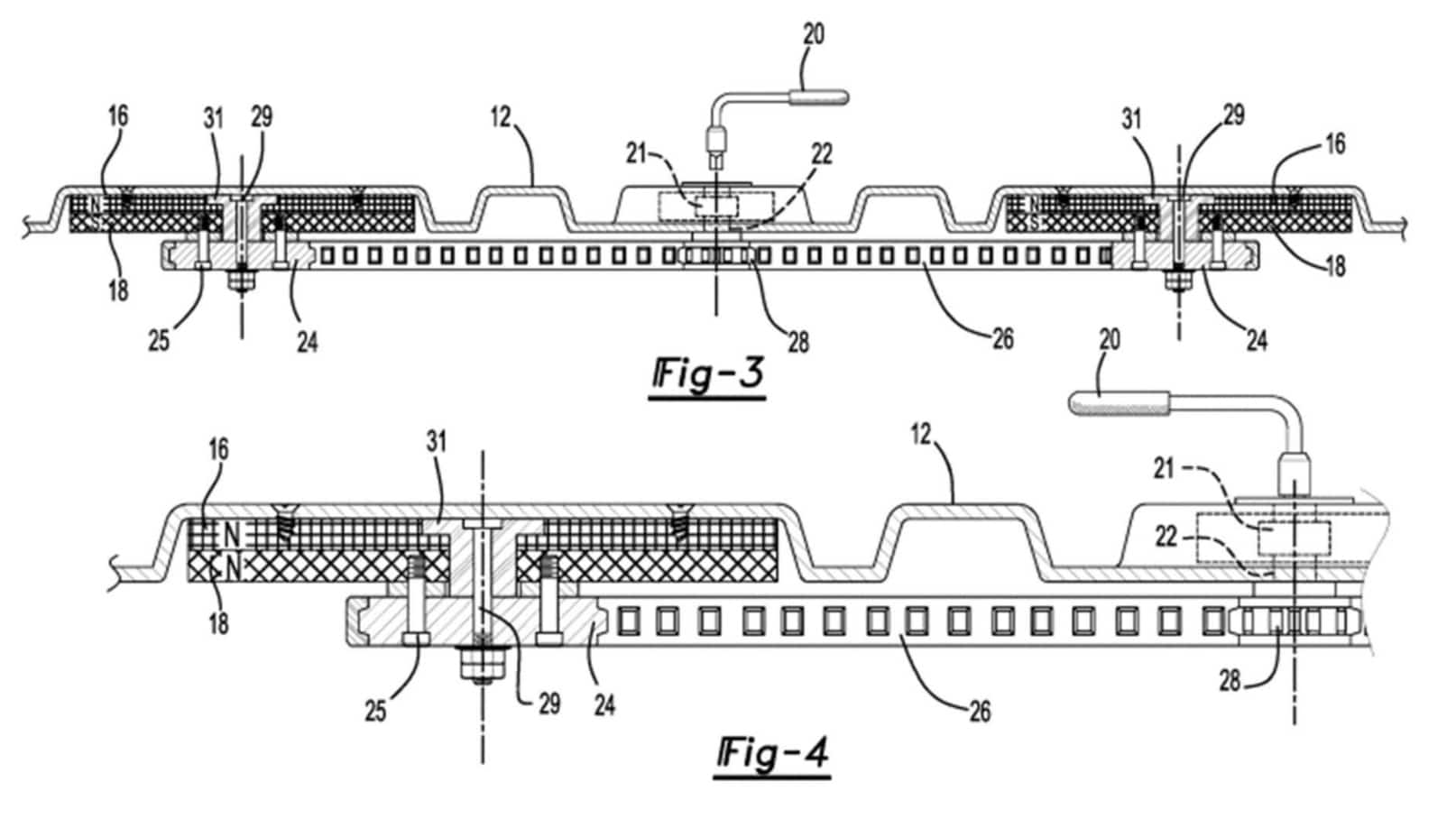 Pickup box with selectively actuated magnetic floor section 