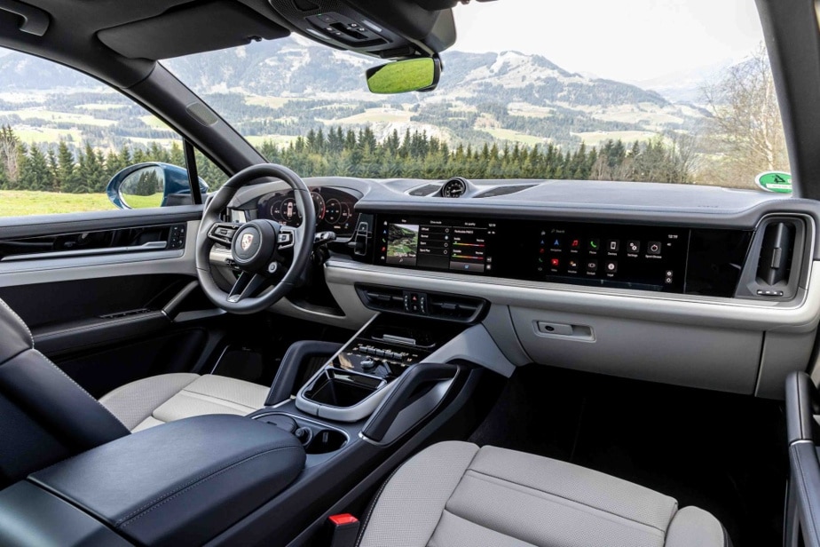 Inspired by the all-electric Taycan, the Cayenne lines its dashboard with screens.