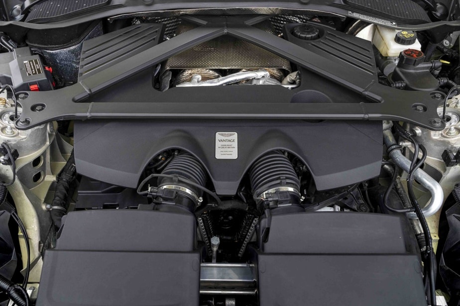 The engine of the Aston Martin Vantage